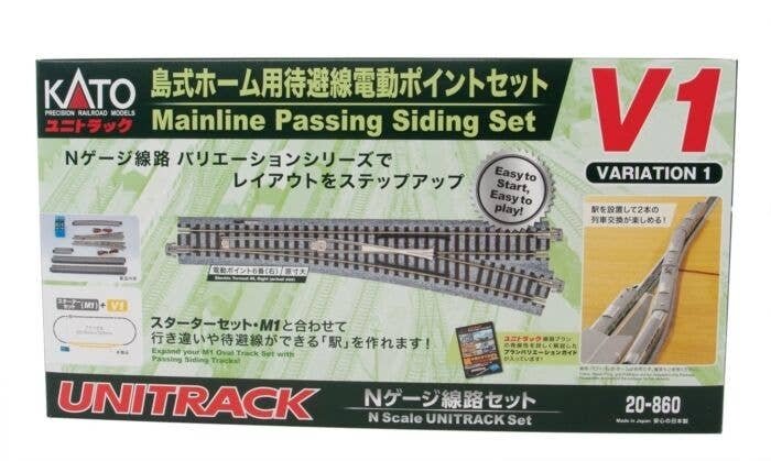 V1 Mainline Passing Siding Set - Unitrack -- Includes: 2 6 Turnouts, Switch Controllers,Connecting T, N, Kato USA Inc 20860