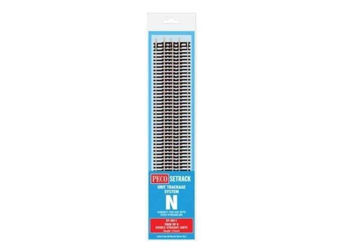Code 80 Double Straight - Setrack -- 174mm pkg(8), N, Peco ST3011