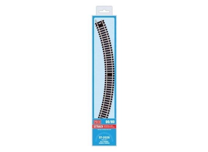 Code 100 Nickel Silver Double 45 Degree Curved Section - Setrack -- 17-1/4′ 43.8cm (2nd) Radius pkg(4), HO, Peco ST2026