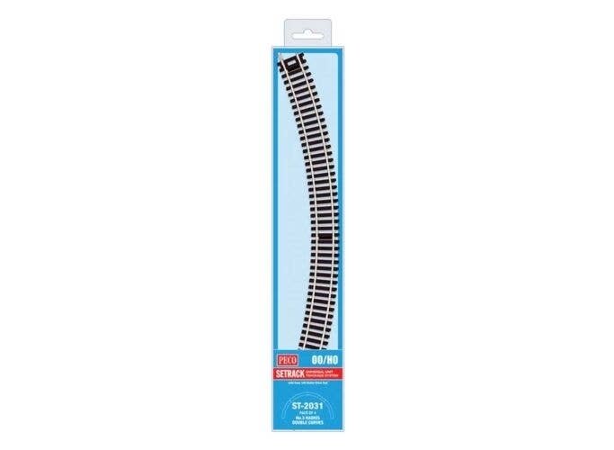 Code 100 Nickel Silver Double 45-Degree Curved Section - Setrack -- 19-7/8′ 50.5cm (3rd) Radius pkg(4), HO, Peco ST2031