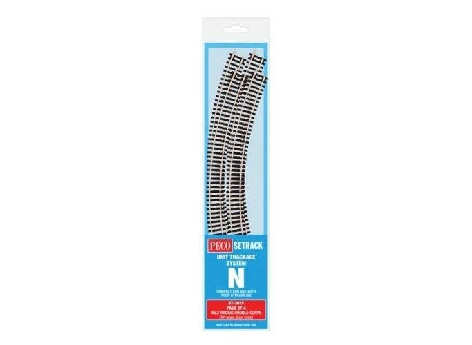 Code 80 Double Curve - Setrack -- Radius 2 - 263.5mm, 45 Degree pkg(4), N, Peco ST3015