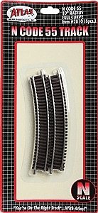 Code 55 Track w/Nickel-Silver Rail & Brown Ties -- 10′ Radius Full Curve pkg(6), N, Atlas Model Railroad Co. 2010