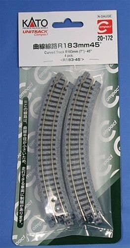 Unitrack Roadbed Track -- 7′ 18.3cm 45-Degree Curve pkg(4) (Need 8 Pieces for a Complete Circle), N, Kato USA Inc 20172