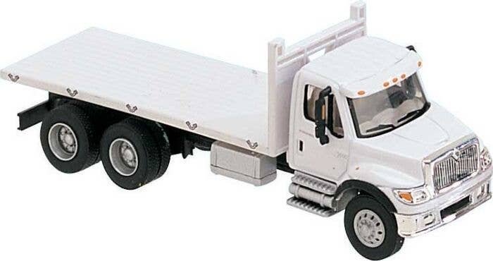 International(R) 7600 3-Axle Flatbed Truck - Assembled -- White with Railroad Maintenance-o, HO, Walthers SceneMaster 11650