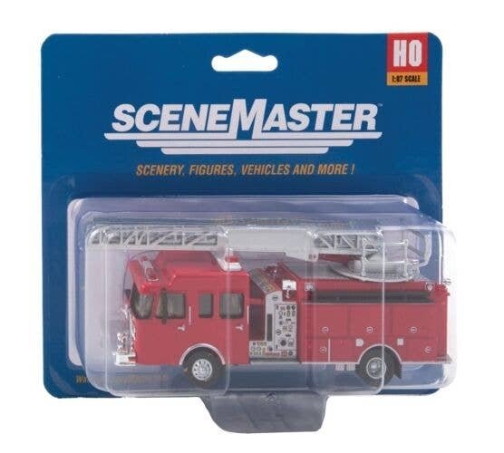 Heavy-Duty Fire Department Ladder Truck - Assembled -- Red, HO, Walthers SceneMaster 13801