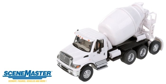 International(R) 7600 3-Axle Cement Mixer - Assembled -- White, HO, Walthers SceneMaster 11678