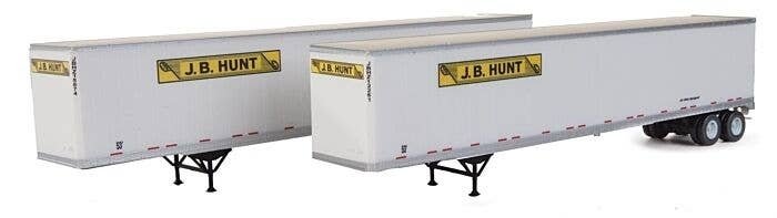 53′ Stoughton Trailer 2-Pack - Assembled -- J.B. Hunt (white, yellow, black), HO, Walthers SceneMaster 2462