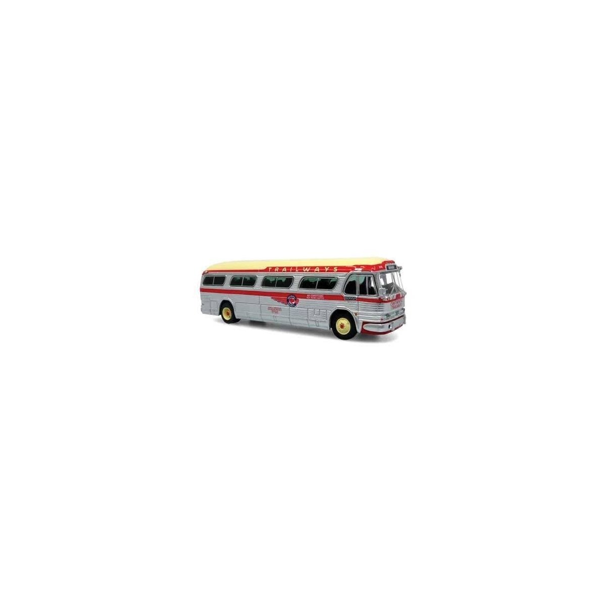 1958 GM PD4104 Coach Bus - Assembled -- Continental Trailways (silver, red, tan), HO, Iconic Replicas 870565