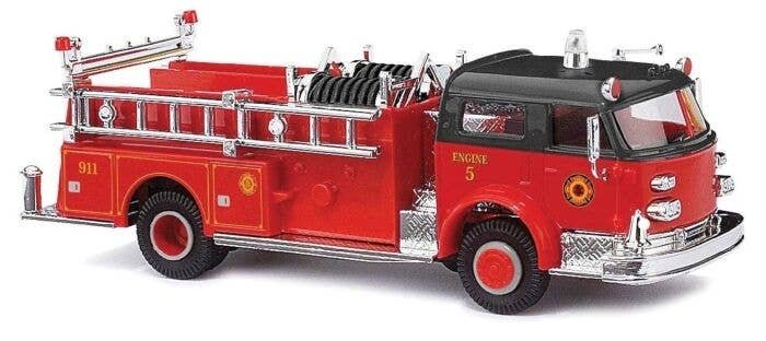 1968 American LaFrance Closed-Cab Pumper - Assembled -- Fire Department (red, black), HO, Busch Gmbh & Co Kg 46018