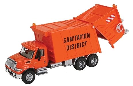 International(R) 7600 Garbage Truck - Assembled -- Sanitation District (orange), HO, Walthers SceneMaster 11770