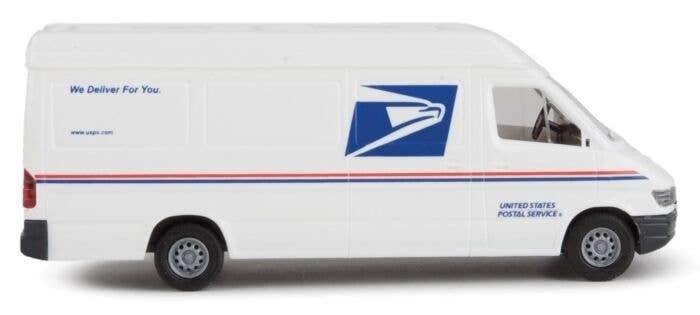 Delivery Van - Assembled -- United States Postal Service (white, blue, red ′We Deliver For , HO, Walthers SceneMaster 12208