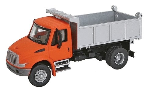 International(R) 4300 Single-Axle Dump Truck - Assembled -- Orange Cab, Silver Dump Bed, HO, Walthers SceneMaster 11633