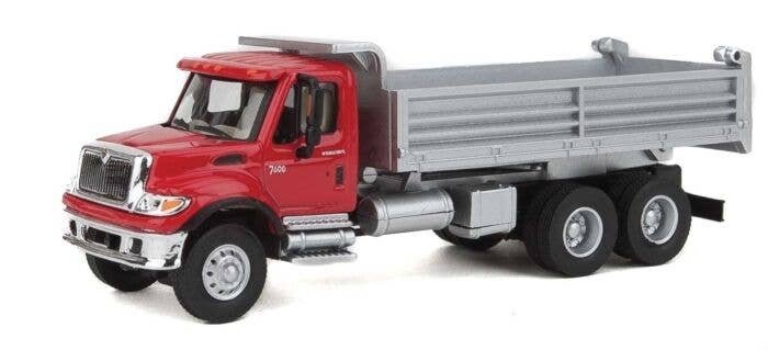 International(R) 7600 3-Axle Heavy-Duty Dump Truck - Assembled -- Red Cab, Silver Dump Body, HO, Walthers SceneMaster 11662