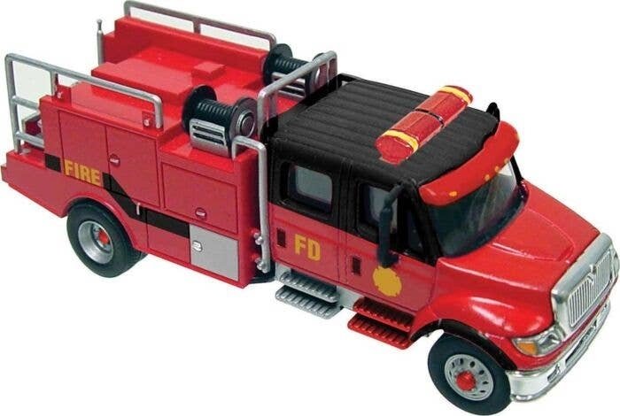 International(R) 7600 2-Axle Crew-Cab Brush Fire Truck - Assembled -- Red, Black, HO, Walthers SceneMaster 11920