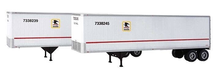 40′ Trailmobile Trailer 2-Pack - Assembled -- US Postal Service (white, blue, red), HO, Walthers SceneMaster 2517