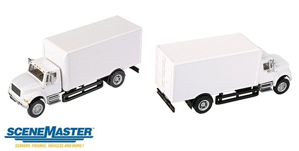 International(R) 4900 Single-Axle Box Van - Assembled -- White Cab & Box, HO, Walthers SceneMaster 11290