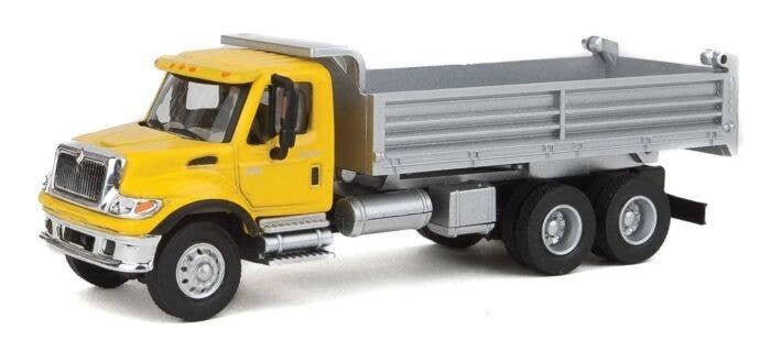 International(R) 7600 3-Axle Heavy-Duty Dump Truck - Assembled -- Yellow Cab, Silver Dump B, HO, Walthers SceneMaster 11663