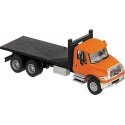 International(R) 7600 3-Axle Flatbed Truck - Assembled -- Orange Cab, Black Flatbed, HO, Walthers SceneMaster 11651