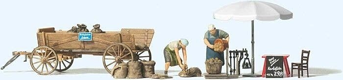 Wooden Potato Cart and Market Stand, HO, Preiser Kg 10742