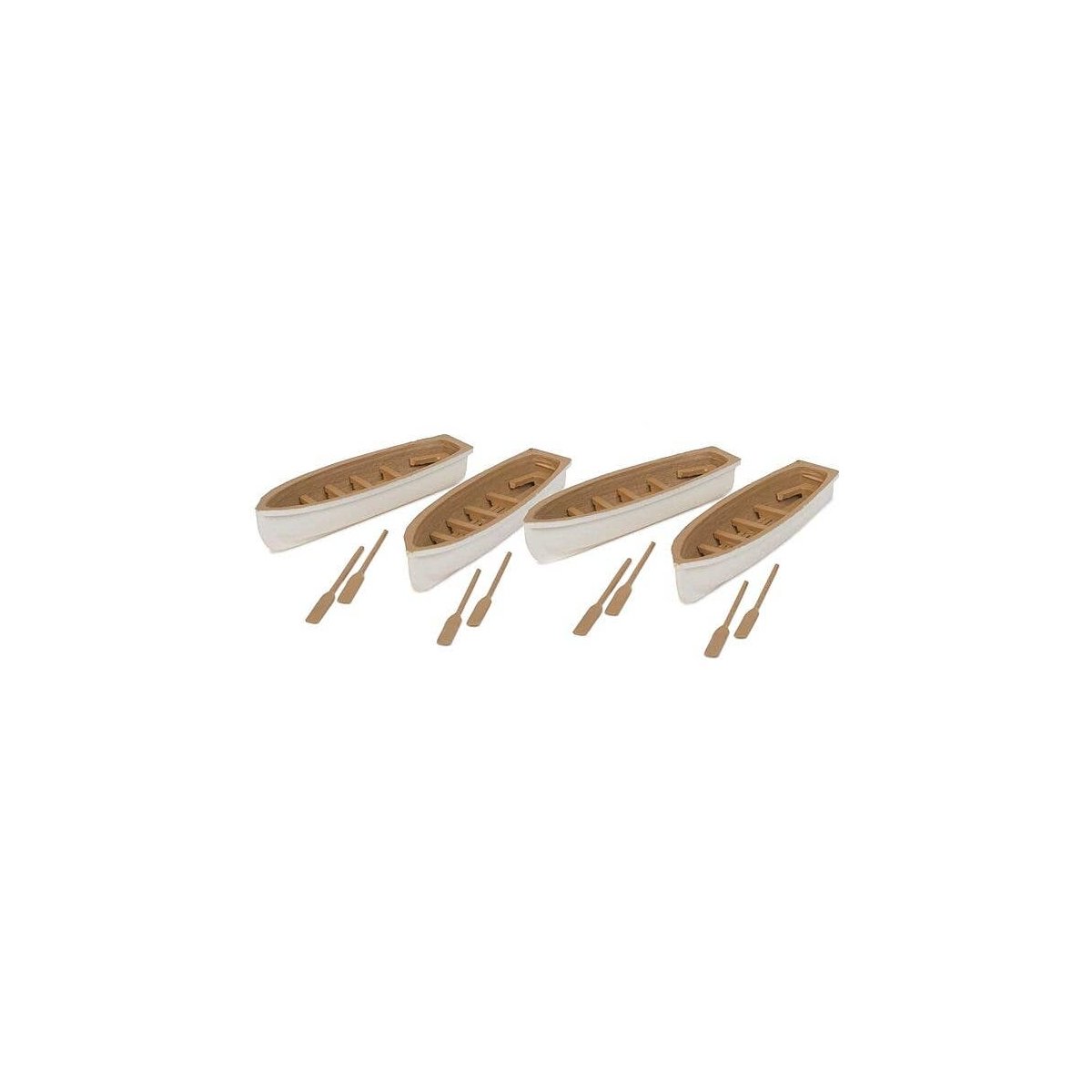 Row Boat 4-Pack - Assembled -- White, Tan, HO, Walthers SceneMaster 4163