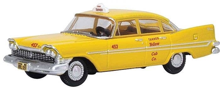 1959 Plymouth Belvedere Sedan - Assembled -- Tanner Yellow Cab Co. Southern California (yello, HO, Oxford Diecast 87PS59002