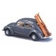1955 Volkswagen Beetle with Oval Rear Window & Ski Rack - Assembled -- Gray, HO, Busch Gmbh & Co Kg 52965