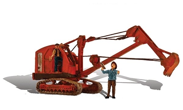 Backhoe & 2 Figures - Assembled, HO, Woodland Scenics 5566