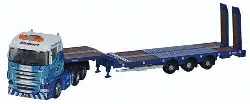 Scania Highline 3-Axle Tractor, Nooteboom Low-Loader Trailer - Assembled -- Stobar Rail (blue, , N, Oxford Diecast NSHL01ST