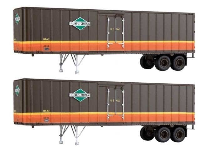 Flexi-Van 40` Trailer 2-Pack - Assembled -- Illinois Central (Diamond Logo, `U.S. Mail` Side, HO, Walthers SceneMaster 2601