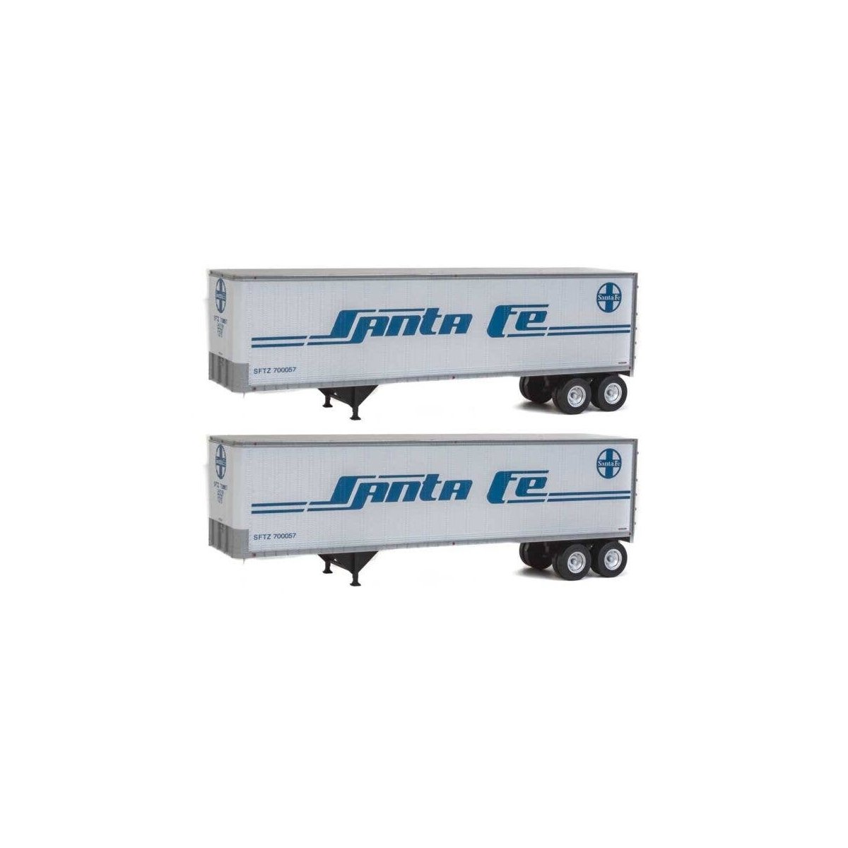 40′ Trailmobile Trailer 2-Pack - Assembled -- Santa Fe (white, blue), HO, Walthers SceneMaster 2501