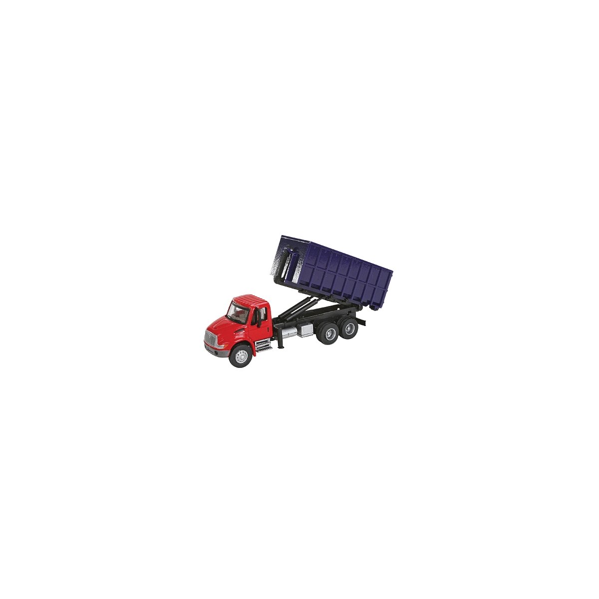 International(R) 4300 Dual-Axle Dumpster Carrier Truck - Assembled -- Red Cab, Blue Dumpste, HO, Walthers SceneMaster 11630