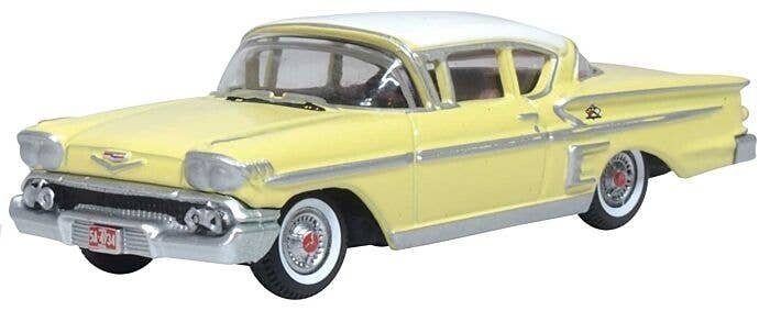 1958 Chevrolet Impala Sport Coupe - Assembled -- Colonial Cream, Snowcrest White, HO, Oxford Diecast 87CIS58002
