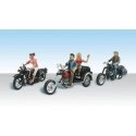 AutoScenes(R) - Assembled -- Born to Ride - 4 Riders on 3 Motorcycles, HO, Woodland Scenics 5549