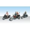 AutoScenes(R) - Assembled -- Born to Ride - 4 Riders on 3 Motorcycles, HO, Woodland Scenics 5549