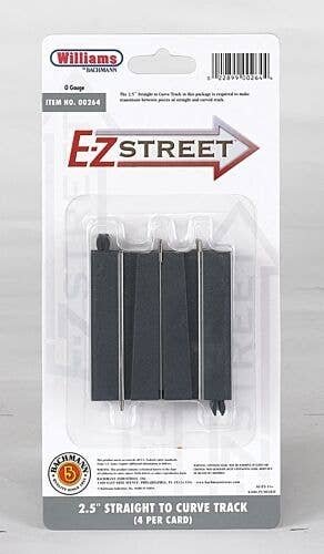E-Z Street Track for Operating Vehicles & Trolleys -- 2-1/2′ 6.2cm Straight-to-Curve Connector, O, Bachmann Industries 264