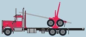 Kenworth W900 Log Truck with Trailer - Assembled -- Red, Black, N, Trainworx Inc 49083