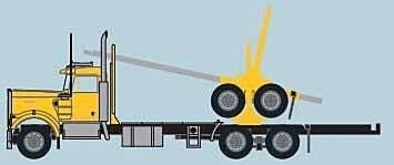 Kenworth W900 Log Truck with Trailer - Assembled -- Yellow, Black, N, Trainworx Inc 49085