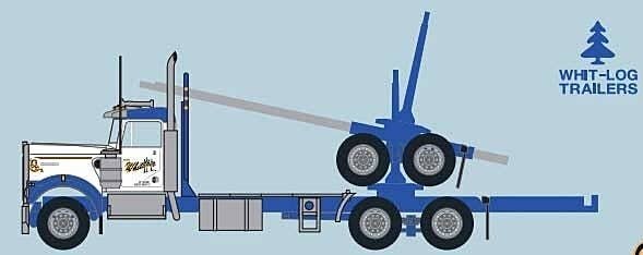3-Axle Log Truck with Trailer - Assembled -- Gene Whittaker 2 (Dark Blue, white), N, Trainworx Inc 59002