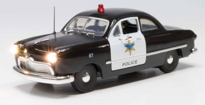 Police Car - Just Plug(R) Lighted Vehicle -- Black, White, O, Woodland Scenics 5973
