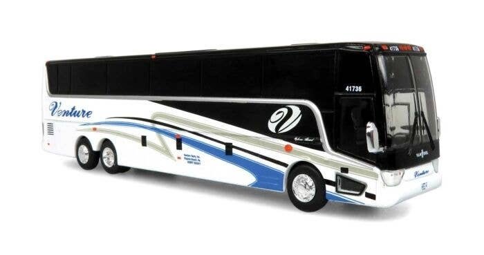 VanHool TX-45 Motorcoach Bus - Assembled -- Venture Tours (black, white, blue), HO, Iconic Replicas 870463