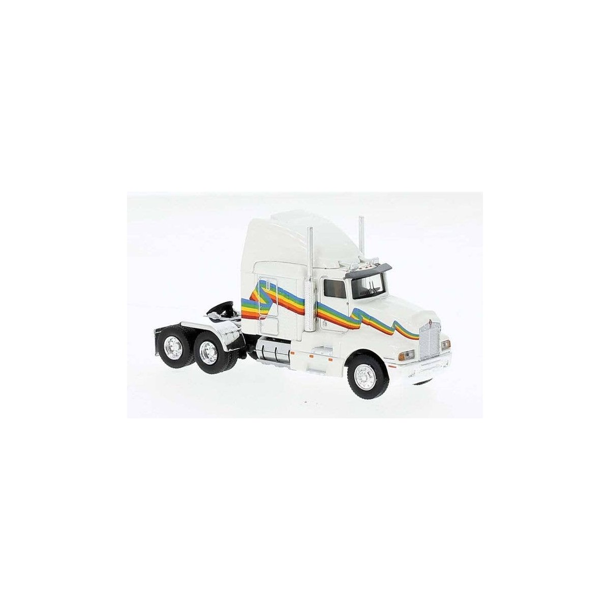1984 Kenworth T600 Sleeper-Cab Tractor Only - Assembled -- White, Rainbow, HO, Brekina Automodelle 85932