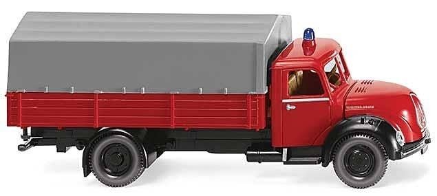 1956 Magirus Sirius Low-Side Truck - Assembled -- Fire Department (red, black, German Lettering), HO, Wiking 86143