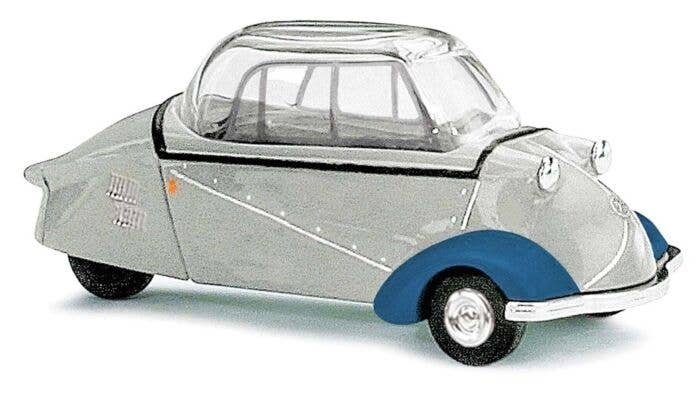 1955 Messerschmitt KR200 3-Wheeled Kabinenroller - Assembled -- Gray, Blue, HO, Busch Gmbh & Co Kg 48816
