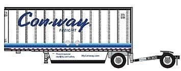 28′ Pup Van Trailer with Converter Dolly - Assembled -- Con-Way Freight 3 (white, blue), N, Trainworx Inc 4289107