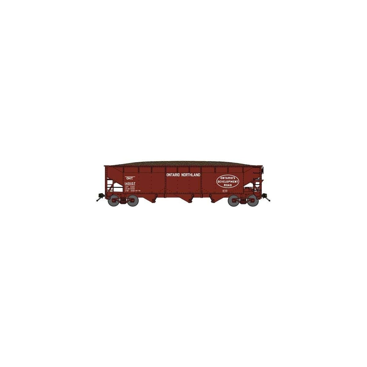 70-Ton Offset-Side 3-Bay Hopper w/Load - Ready to Run -- Ontario Northland 140118 (Boxcar Red, Oval Logo)