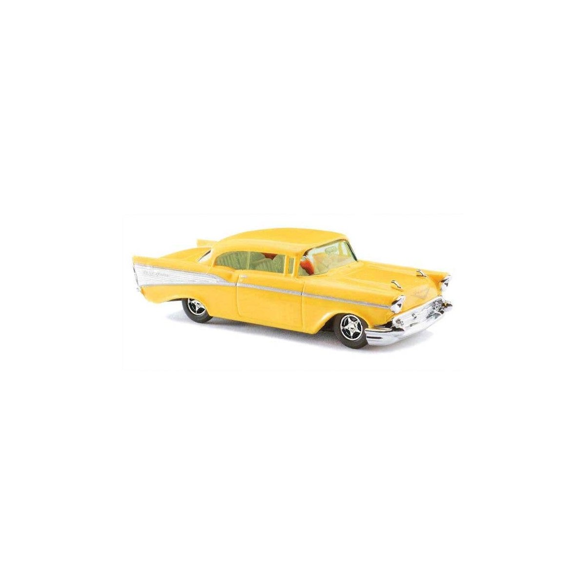 1957 Chevrolet Bel Air Coupe - Assembled -- Yellow, White, HO, Busch Gmbh & Co Kg 45026