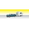 Thompson`s Travelin` Trailer - Assembled - AutoScenes(R) -- Station Wagon with Camper, N, Woodland Scenics 5328