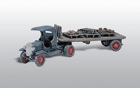 American Trucks - Early Diamond T (Cast Metal Kit) -- Semi Tracor with Flatbed Trailer, HO, Woodland Scenics 244