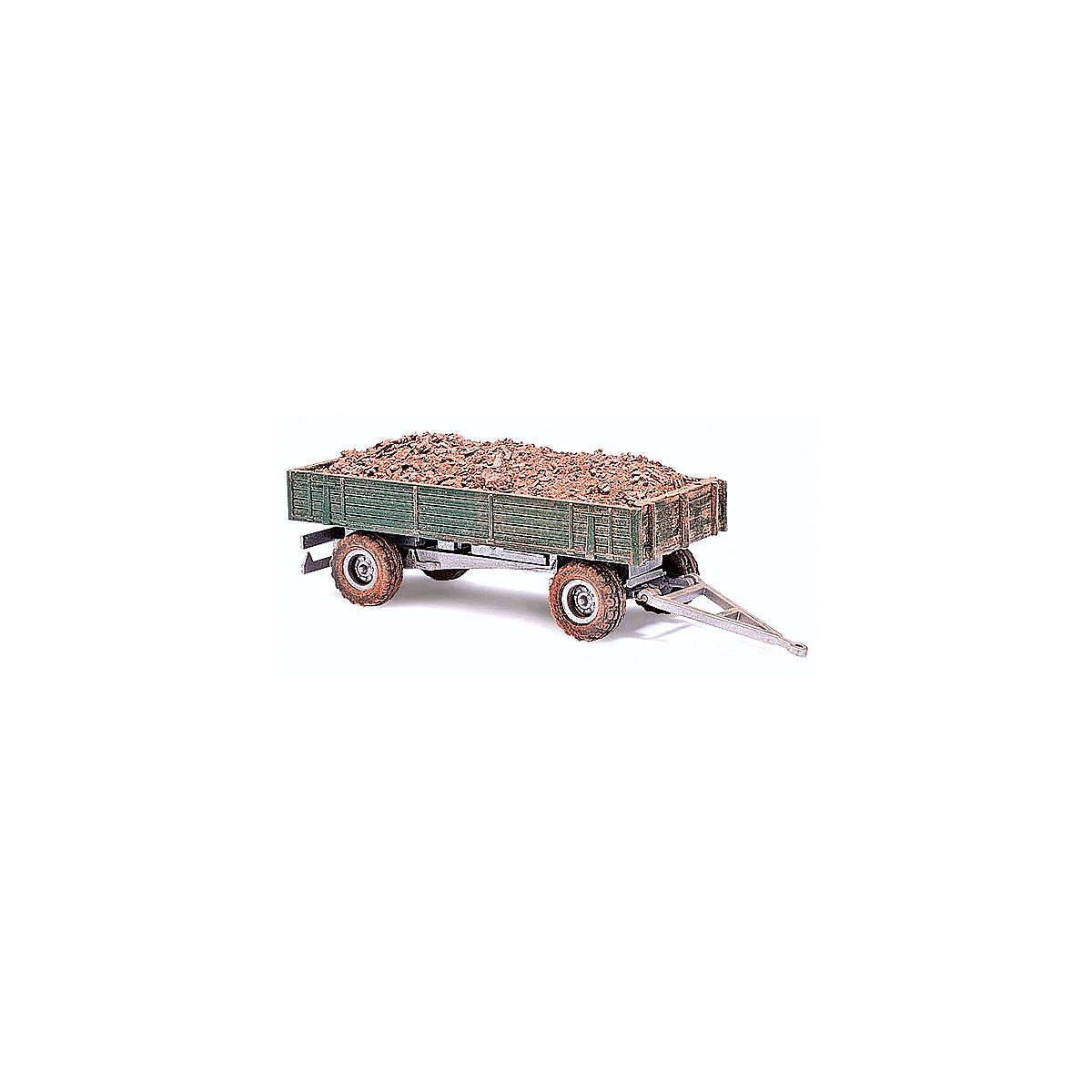 1958 Low-Sided Farm Trailer - Assembled -- With Manure Load (Weathered, green), HO, Busch Gmbh & Co Kg 44922
