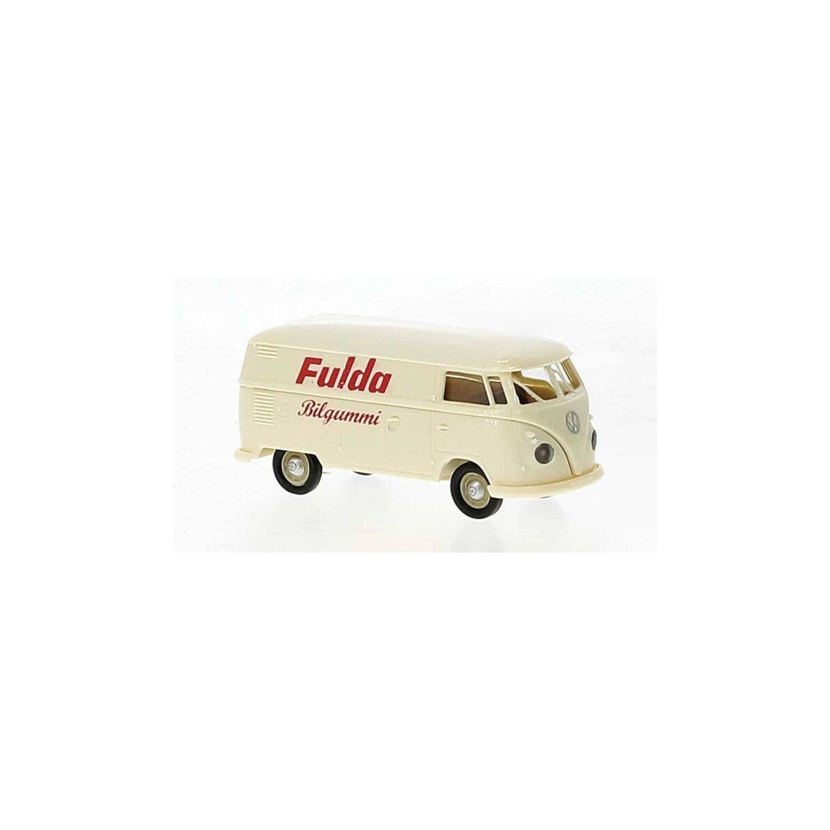 1960-1963 Volkswagen T1b Kasten Cargo Van - Assembled -- Fulda Bilgummi (ivory, red, German , HO, Brekina Automodelle 32781